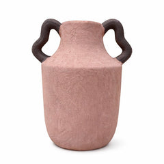 Handcrafted Round Vase – Textured Ceramic Vase with Dual Handles (6.5 Inch Depth)