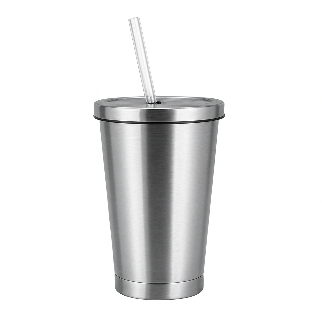 Vacuum Glass Tumbler with Lid & Straw – Insulated Stainless Steel Cup for Hot & Cold Drinks
