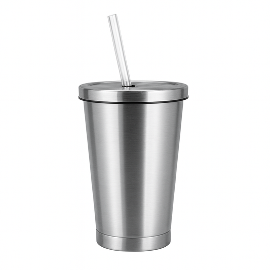 Vacuum Glass Tumbler with Lid & Straw – Insulated Stainless Steel Cup for Hot & Cold Drinks