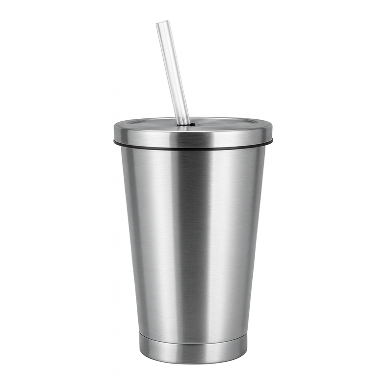 Vacuum Glass Tumbler with Lid & Straw – Insulated Stainless Steel Cup for Hot & Cold Drinks - Habitt