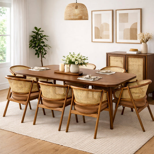 Noor 6 Person Dining Table with Chairs - Habitt