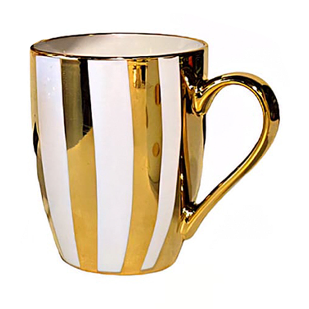 1Pc Ceramic Coffee Mug with Gold Handle – Stripes &amp; Polka Dot Design (Elegant Tea & Coffee Cup)