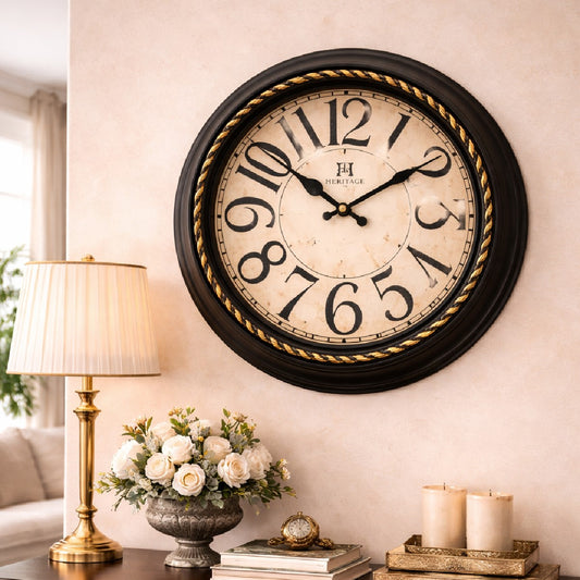Heritage Wall Clock Oreo-2 – 13.75 Inch Vintage Black Frame Decorative Clock - Habitt