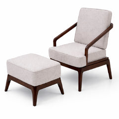 Oaklin Lounge Accent Chair with Ottoman – Upholstered Wooden Armchair & Footrest Set for Living Room - Habitt