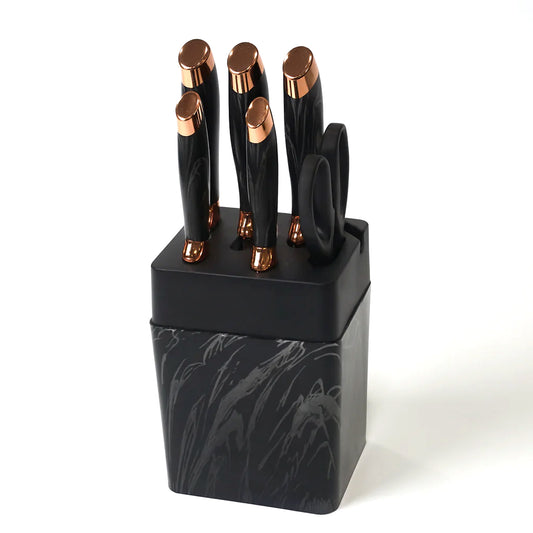 7 Pcs Stainless Steel Knife Set with Block – Premium Kitchen Knives & Scissors