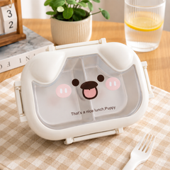 Animal Puppy Stainless Steel Lunch Box with Spoon – Brown & White | Leakproof Kids Bento Lunch Box for School, Office & Travel | Food Storage Container