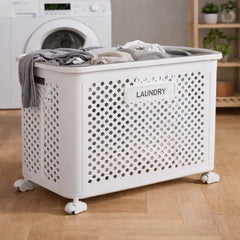 Plastic Foldable Cloth Basket with Wheel – Portable Laundry Storage Basket