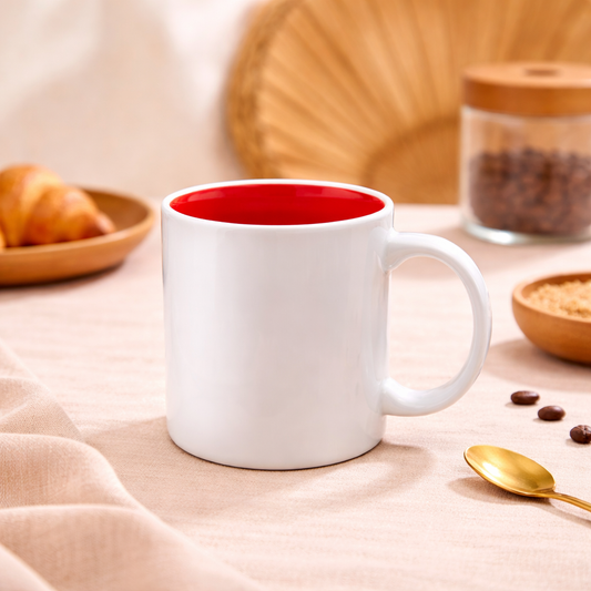 White Ceramic Coffee Mug with Red Inner | Minimalist Contrast Tea Cup | Modern Aesthetic Drinkware - Habitt