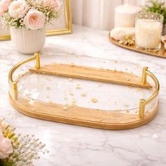 Luxury Acrylic Tray Set (3 Pieces) with Golden Handles
