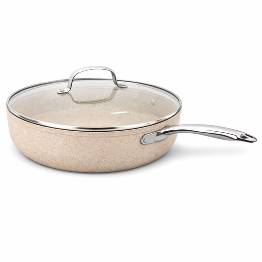 Granita Aluminum Frypan 24 x 4.7 cm / 28 x 5.5 cm with Lid – Granite Nonstick Frying Pan with Glass Lid - Habitt