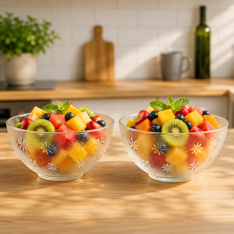 2-Piece Textured Clear Glass Bowl Set – 240 mm Large Serving & Mixing Bowls