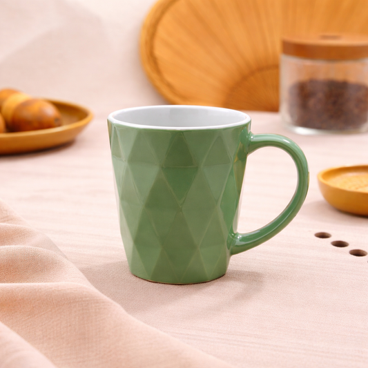 Green Textured Ceramic Coffee Mug | Modern Geometric Pattern Tea Cup - Habitt