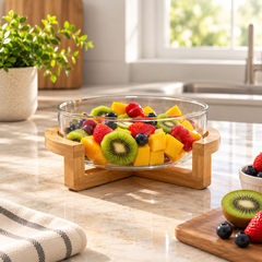 Glass Fruit Basket with Wooden Stand
