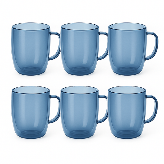 Set of 6 Double-Wall Glass Mugs – Smokey Blue | Heat-Resistant Coffee & Tea Cups