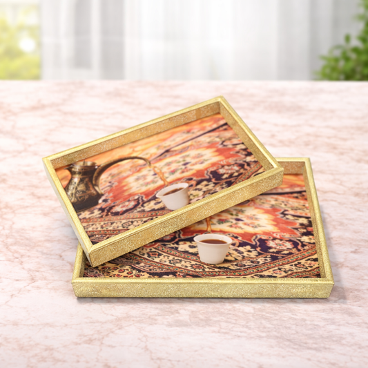 2Pcs Tray Set – Premium Rectangular Serving Trays with Artistic Coffee Print - Habitt