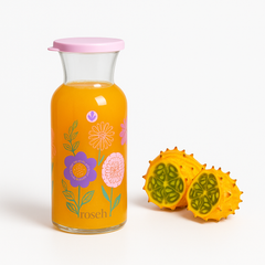 Cylindrical Glass Pitcher with Lid – Model 103090 (Floral Design)