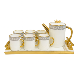 Luxury Tea Set with Tray – 9 Pieces | White, Black, Blue & Light Blue