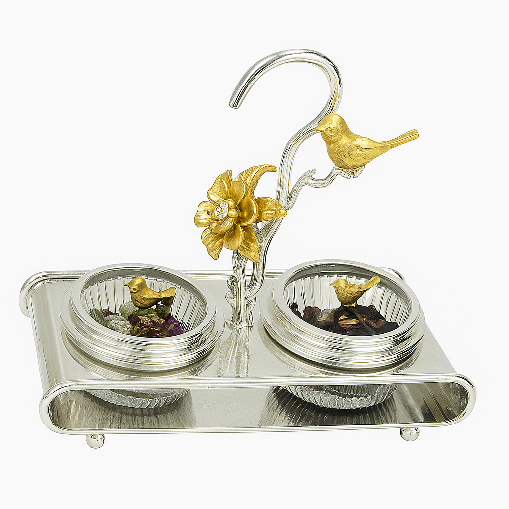 Elegant Silver Flower Dry Fruit Jar Set – 2, 3, 4 Pieces (Glass Inner)