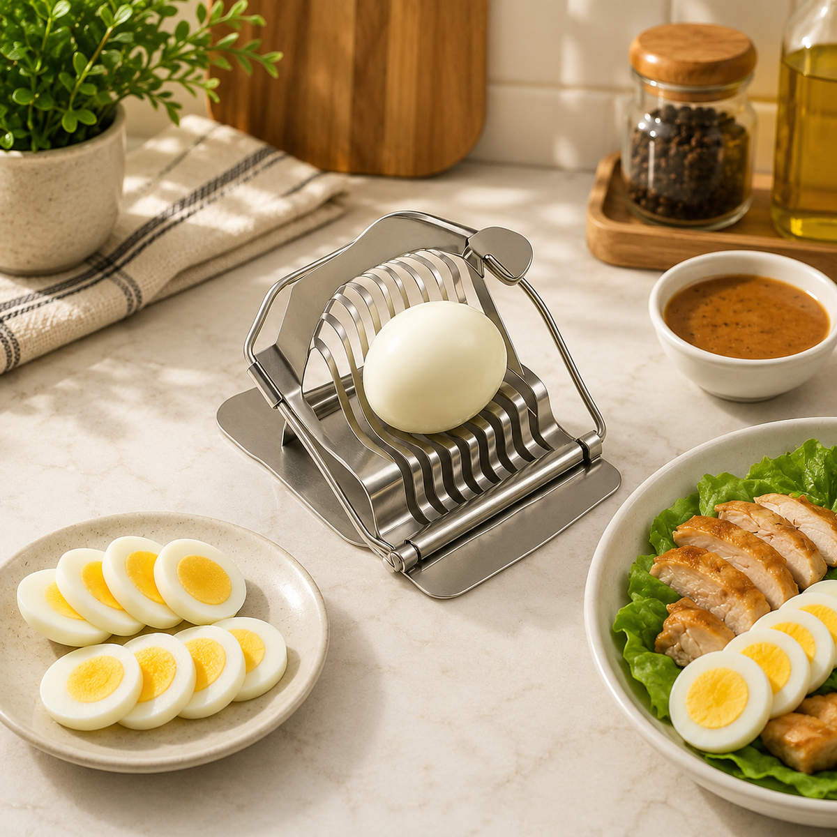 Stainless Steel Egg Slicer – Heavy-Duty Iron Egg Cutter for Perfect Slices