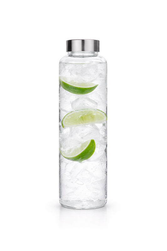 550ml Glass Drinks Bottle – Clear Water Bottle with Stainless Steel Lid - Habitt
