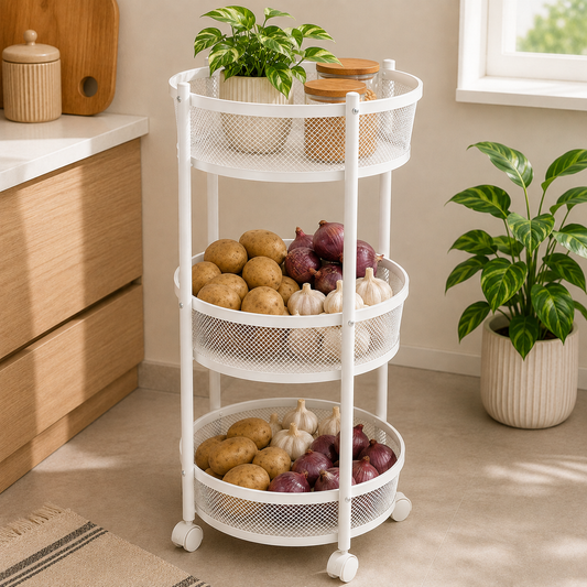 3-Tier Rotating Storage Rack with Wheels