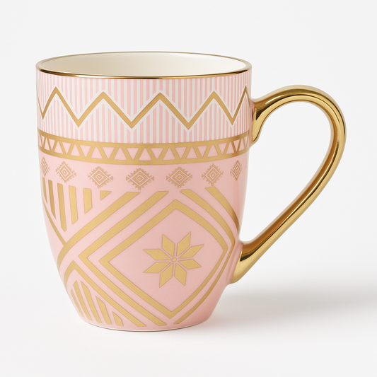 Golden Geometric Mug – Luxury Patterned pink  Coffee &Tea Cup