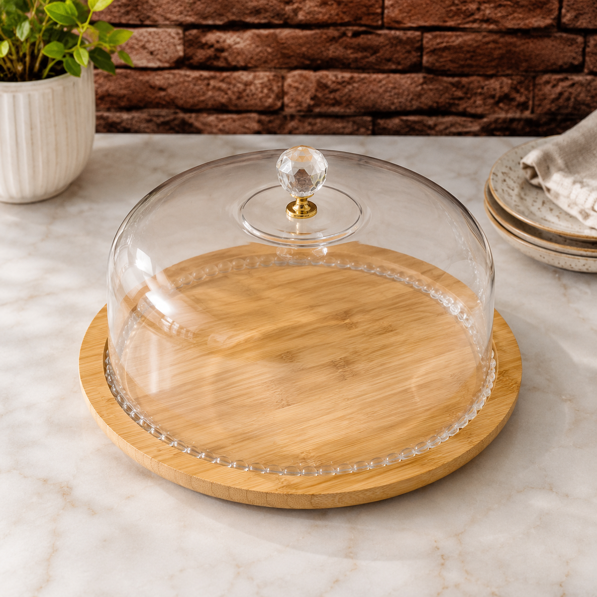 Luxury Glass Cake Stand with Dome Cover | Premium Cake Plate for Desserts & Pastries