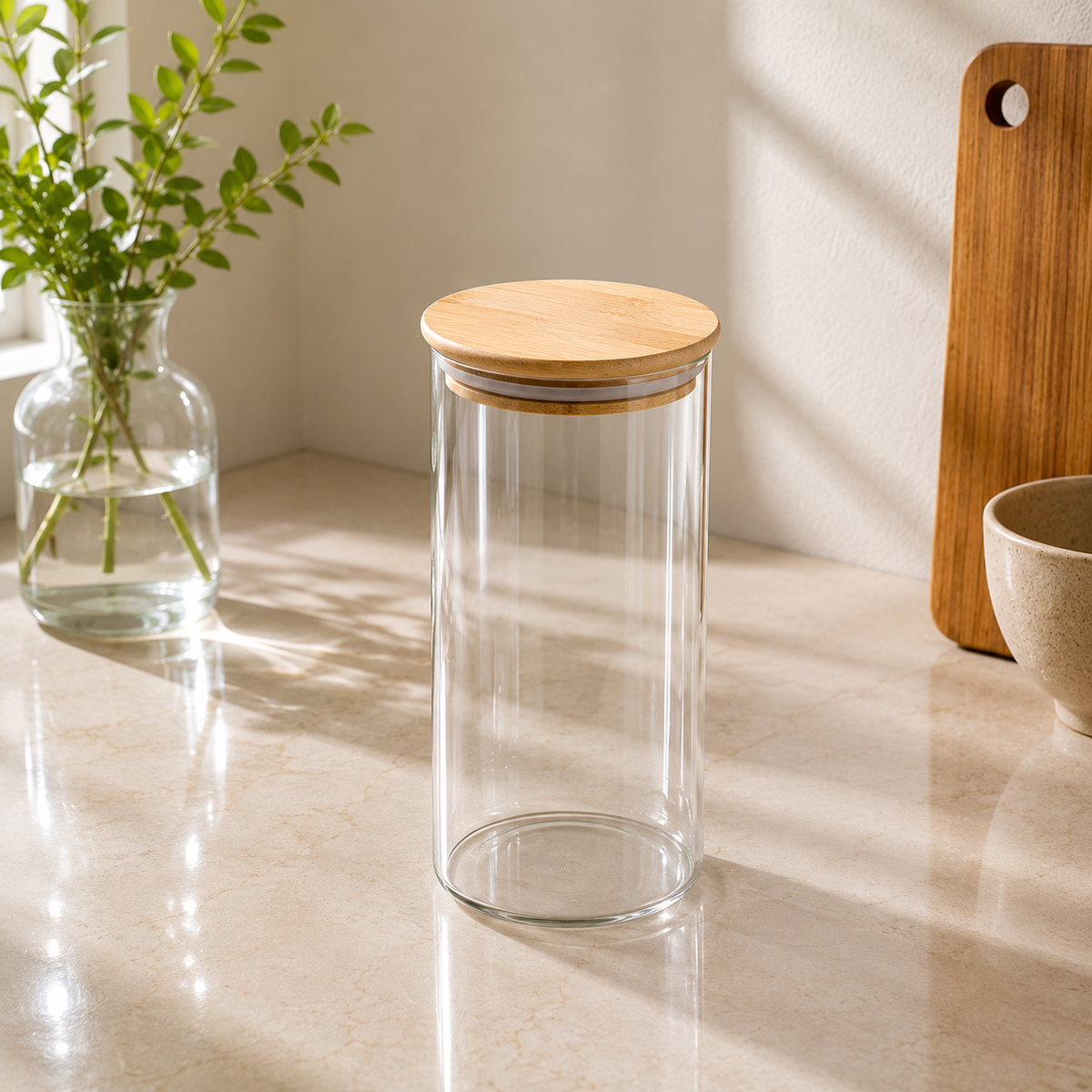 1050ML Transparent Storage Jar with Wooden Cap | Kitchen Storage Container