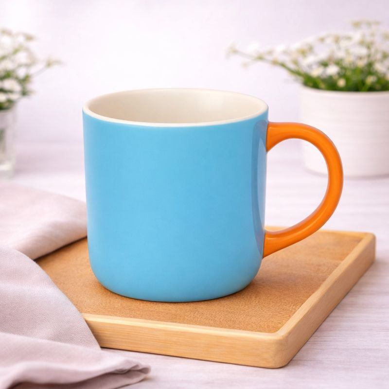 1pc Ceramic Coffee Mug – Stylish Tea & Coffee Cups Blue with Orange handle