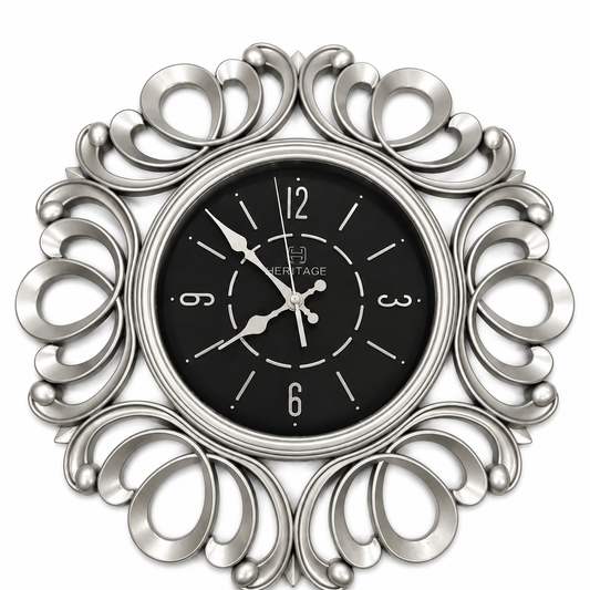 Heritage Ornate Silver Wall Clock – FLR 18 Inch Luxury Decorative Timepiece