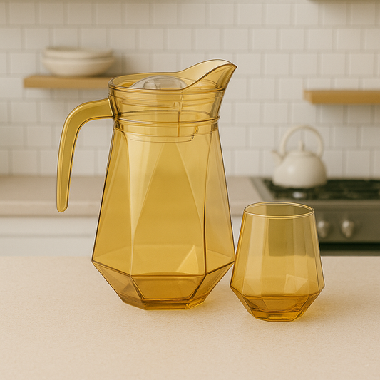 Golden-Tinted 7-Piece Water Set – 1.4 L Jug with 340 ml Glasses (Premium Coloured Glassware)
