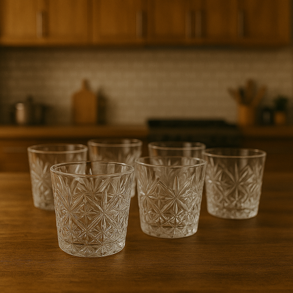 Textured Cut-Design Tumbler Glass Set 320 ml – Premium Clear Drinkware (6 Pcs)