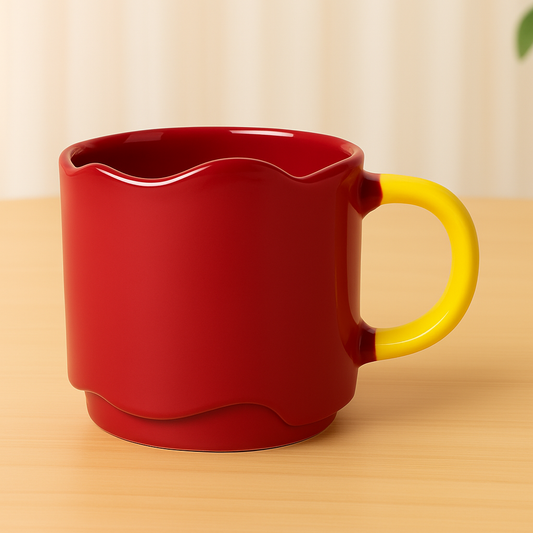 Red and Yellow Wavy Ceramic Mug – Bold Two-Tone Coffee & Tea Cup