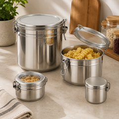 4-Piece Stainless Steel Airtight Canister Set for Fresh Food Storage & Kitchen Organization