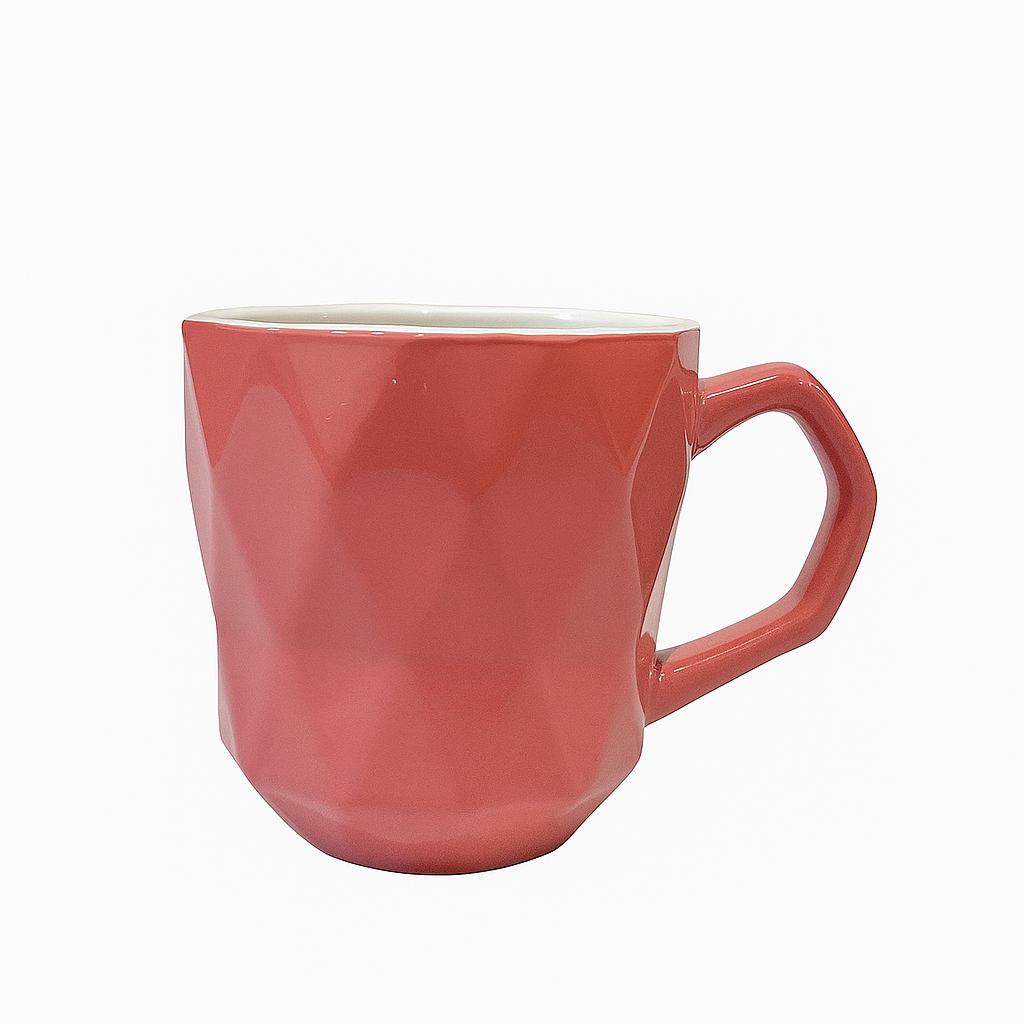 Geometric Pink  Ceramic Mug – Diamond Embossed Modern Coffee & Tea Cup