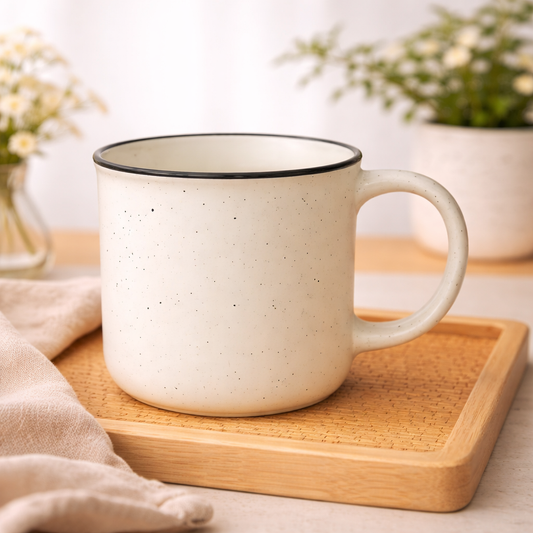 1Pc Vintage Speckled Ceramic Mug – Classic Campfire Coffee & Tea Cup in White