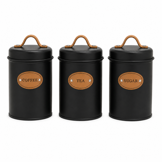 3-Piece Canister Set – Black, White & Grey