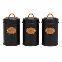3-Piece Canister Set – Black, White & Grey