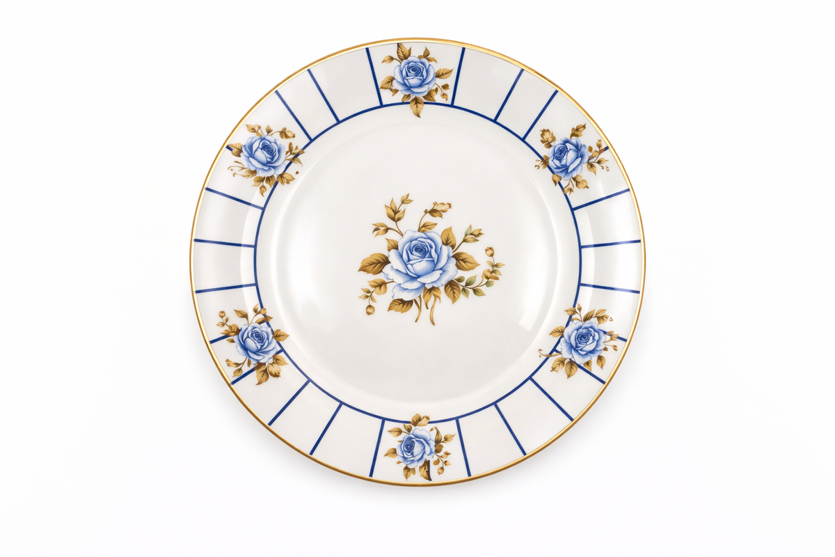 Blue Rose 10.5-Inch Dinner Plate – Elegant Ceramic Floral Serving Plate