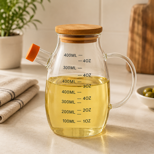 Premium Glass Oil Bottle with Wooden Lid – 850ml