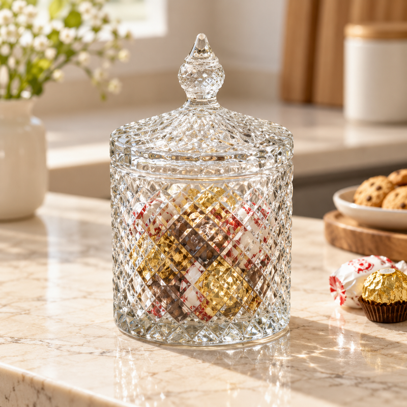 86.5mm Crystal Glass Candy Pot with Lid – Decorative Candy & Dry Fruit Jar