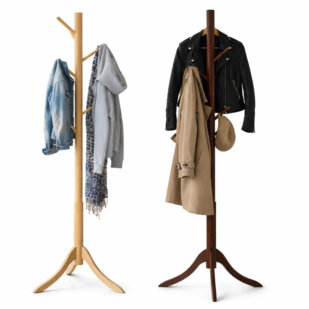 Bamboo Coat Stand – Freestanding Wooden Coat Rack with Multi Hooks - Habitt
