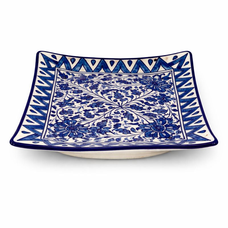 Handcrafted Ceramic Platter – Classic Blue Floral Design (9 × 9 Inches)