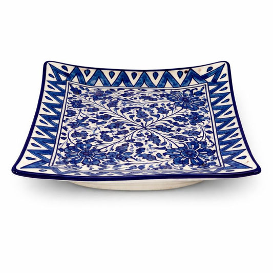 Handcrafted Ceramic Platter – Classic Blue Floral Design (9 × 9 Inches)