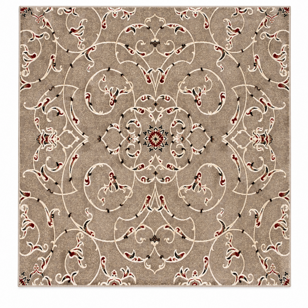 Grey Traditional Floral Pattern Polyester Rug