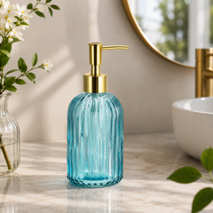 Glass Soap Dispenser Flute Style Assorted – Refillable Decorative Liquid Soap & Hand Wash Pump Dispenser for Bathroom & Kitchen
