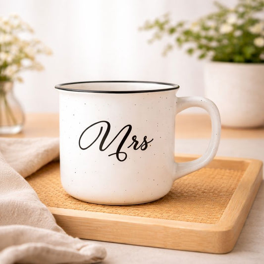 White Speckled “Mrs.” Ceramic Mug – Rustic Chic Coffee & Tea Cup