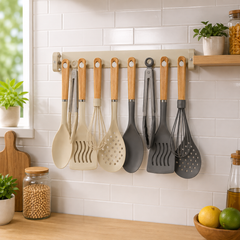 5-Piece Silicone Kitchen Tool Set Assorted – Cooking Utensil Set with Wooden-Style Handles | Kitchen Accessories