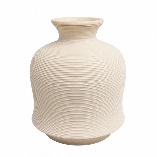 Matte Finish Oval Beige Vase with Inner Lining – Medium Decorative Home Accent - Habitt