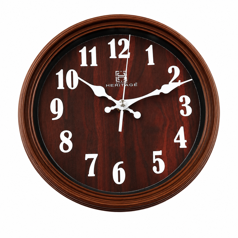 Squat Wall Clock – 10.75-Inch Wooden Finish Wall Clock with Plastic Frame and Bold Numerals